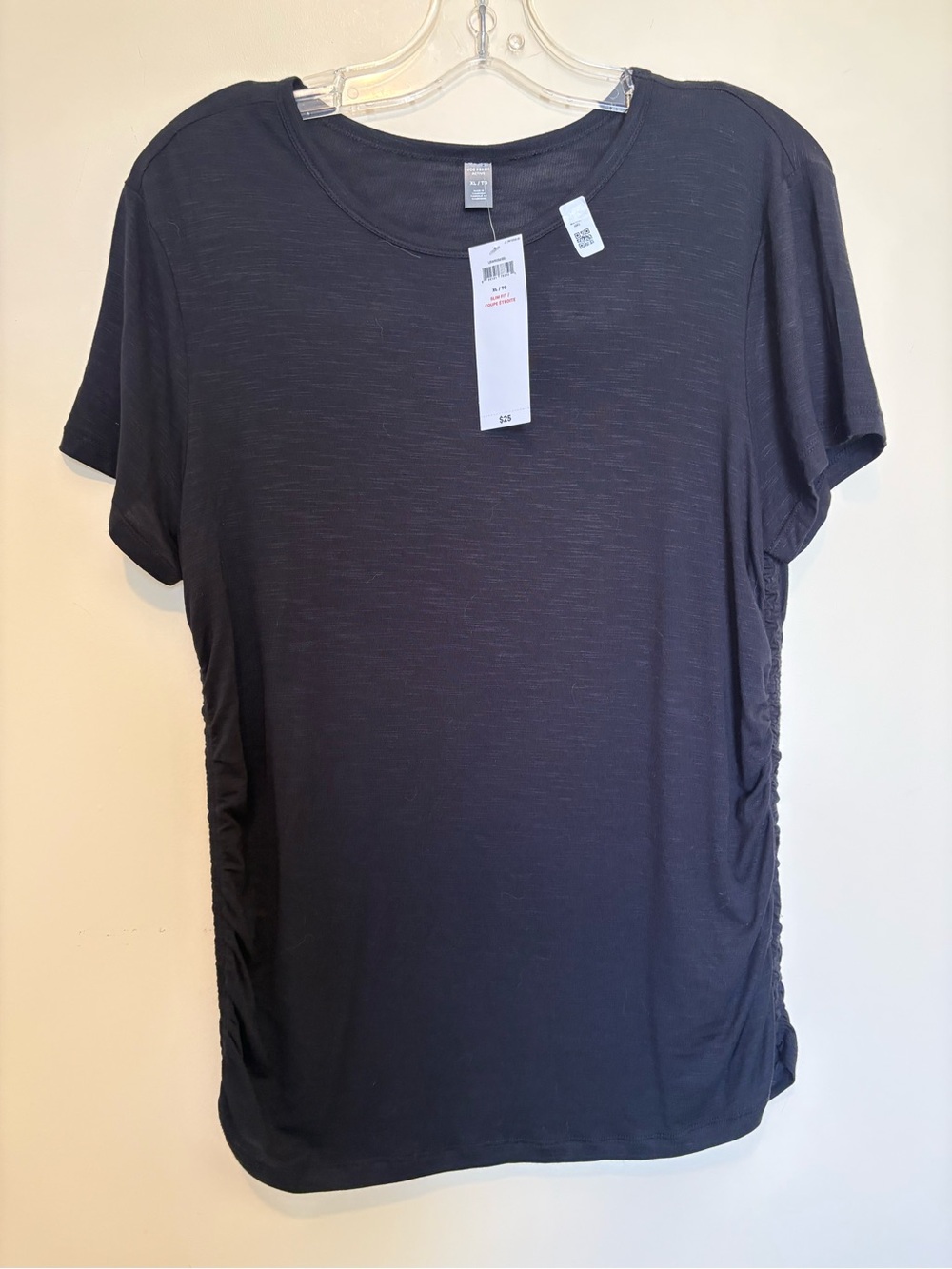 NWT Joe Fresh Black Short-Sleeve Ruched Side Tee Size XL